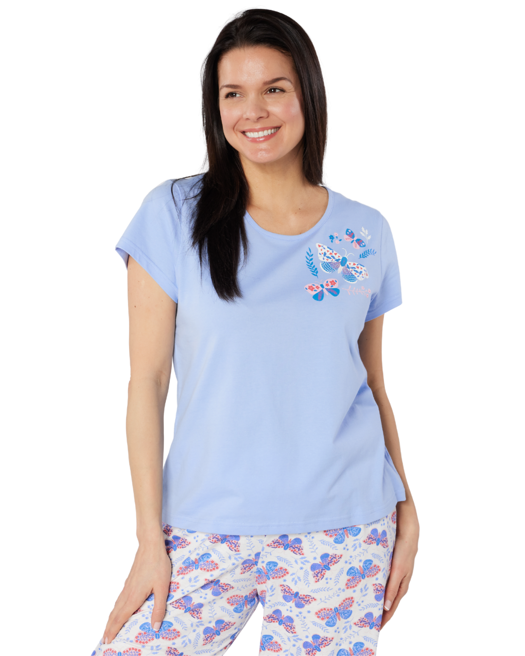 Women's Denim Butterfly 100% Cotton Short Sleeve Cropped Leg Pyjamas