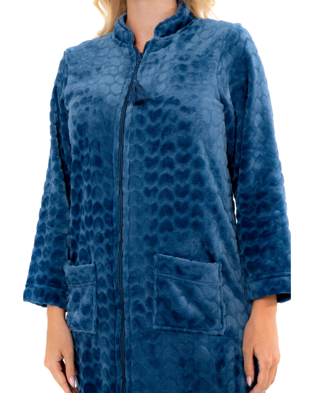 Luxury Embossed Fleece Zip Dressing Gown