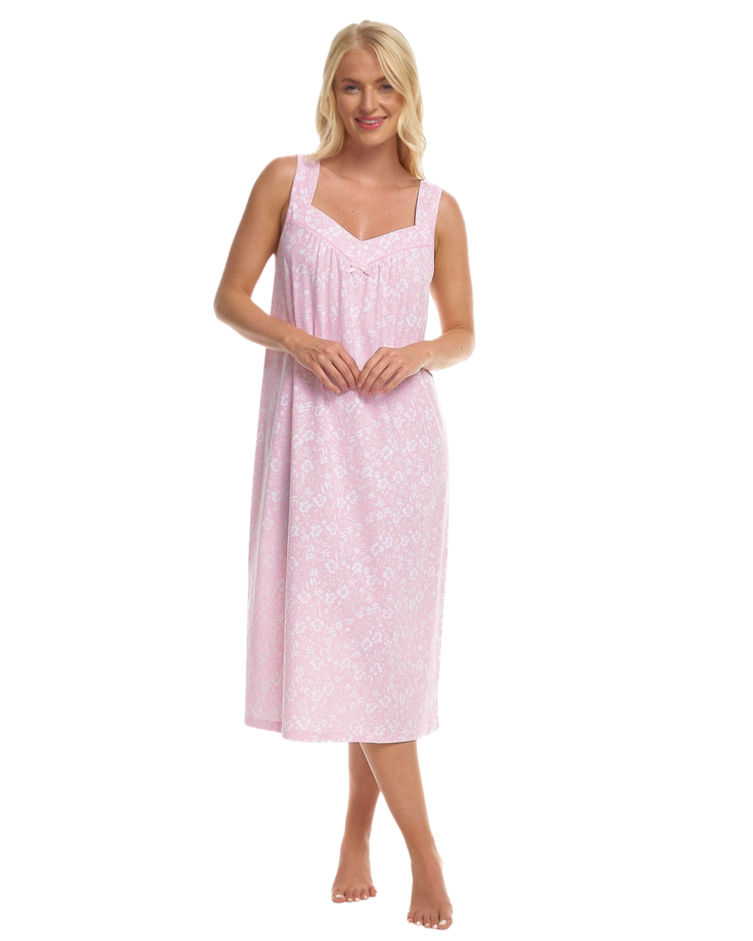Summer Meadow Print 100% Cotton Jersey Strappy Nightdress