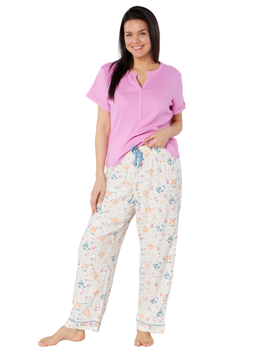 M&S Cotton Elastane Ribbed T-shirt and Floral Trouser Pyjama - price per pack of 12