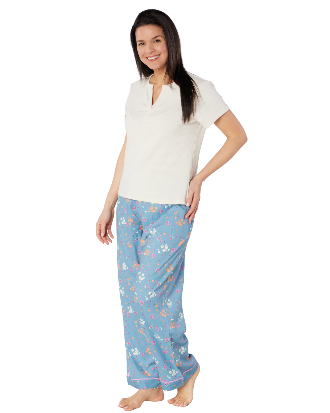 M&S Cotton Elastane Ribbed T-shirt and Floral Trouser Pyjama - price per pack of 12