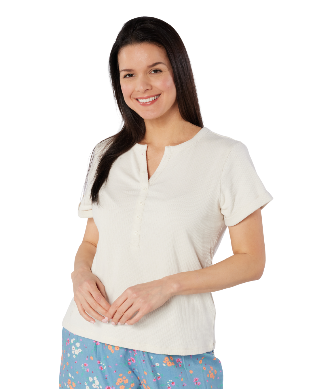 M&S Cotton Elastane Ribbed T-shirt and Floral Trouser Pyjama - price per pack of 12