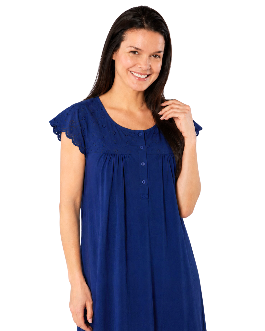 100% Jersey Cotton Short Sleeve Nightdress With Broderie Anglaise Trim (NW200510)