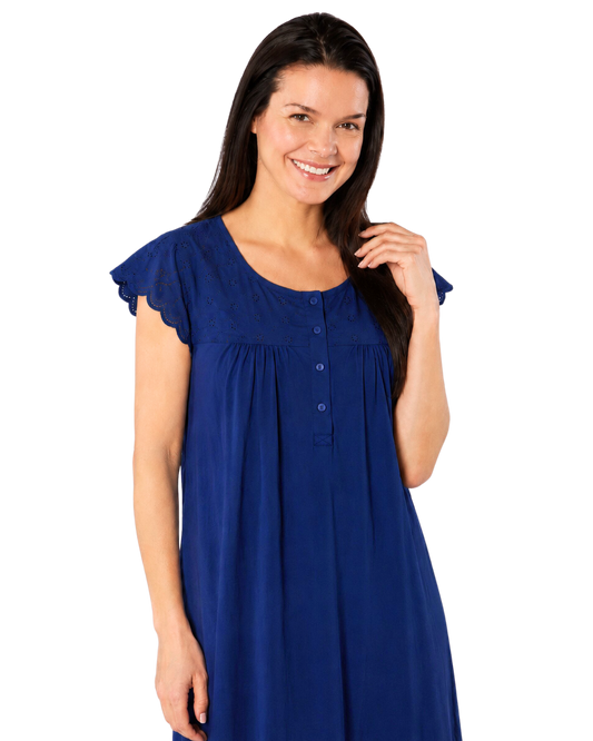 100% Jersey Cotton Short Sleeve Nightdress With Broderie Anglaise Trim (NW200510)