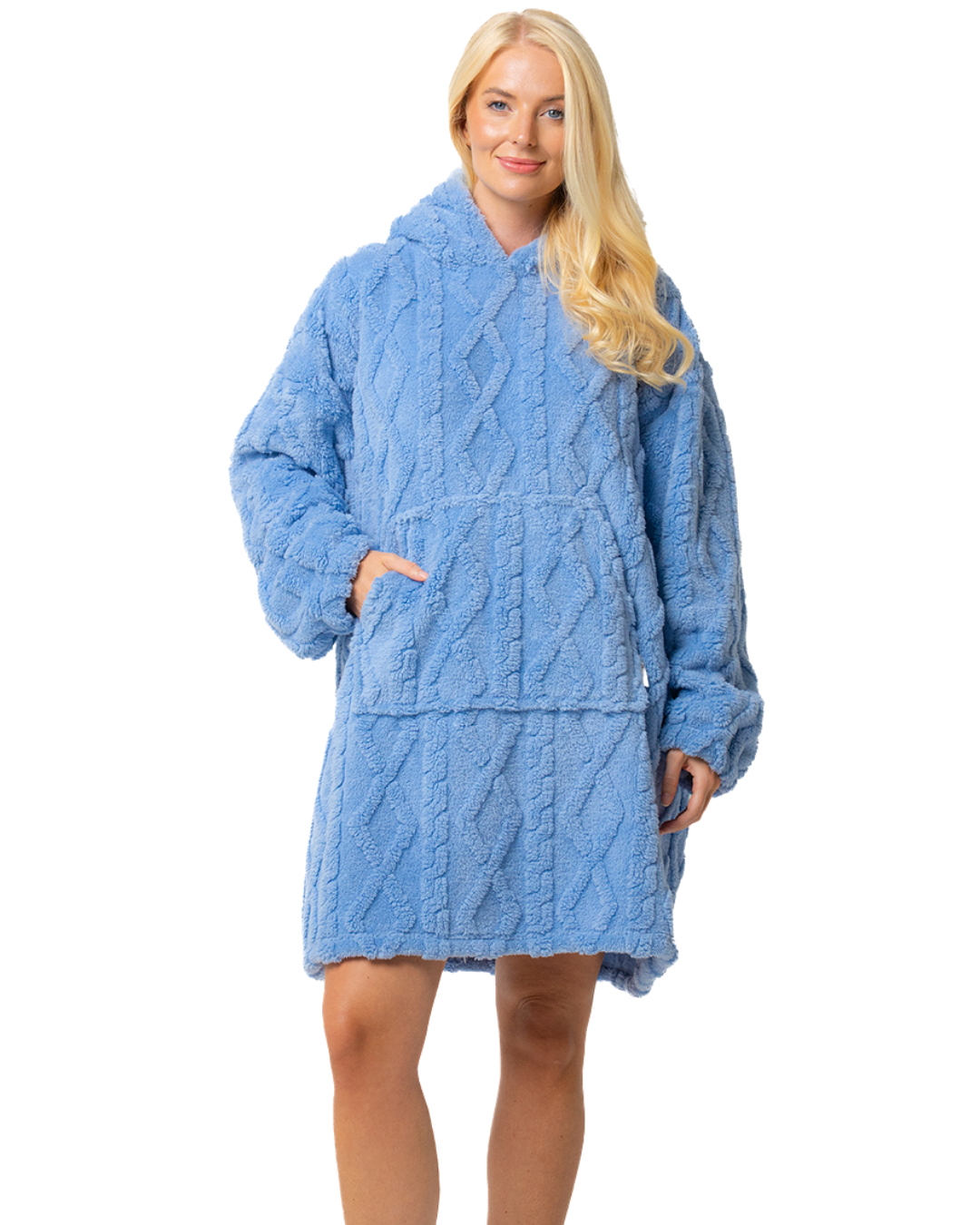 Blue Cableknit Fleece Oversized Lounger Hoodie (34B2190)