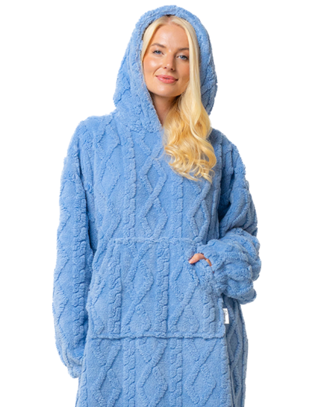 Blue Cableknit Fleece Oversized Lounger Hoodie (34B2190)