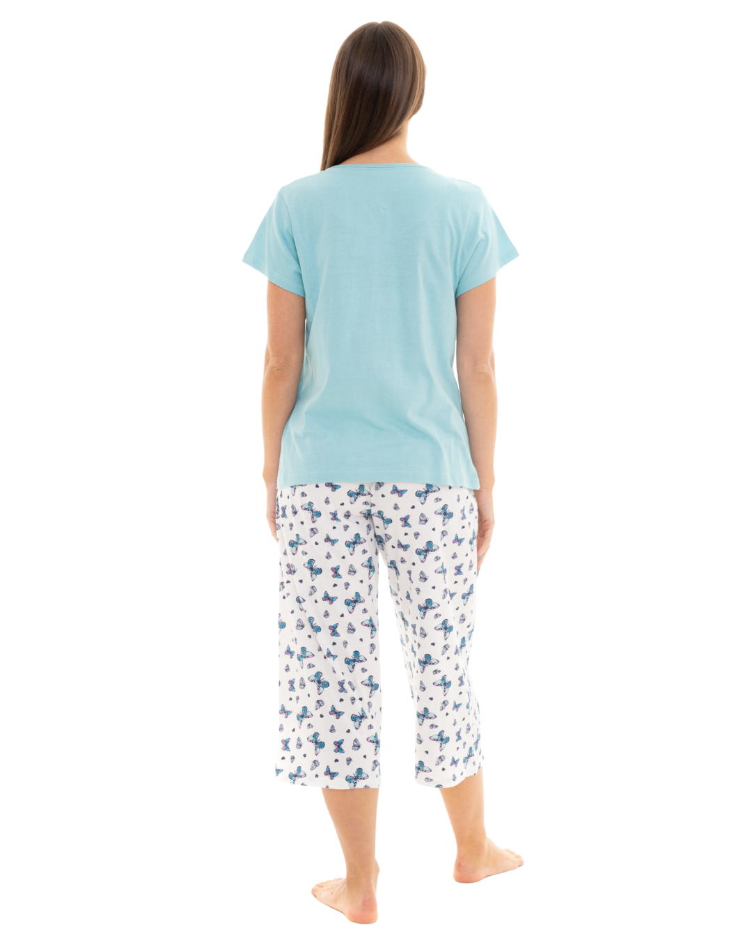 Duck Egg Butterfly 100% Cotton Short Sleeved Cropped Leg Pyjamas