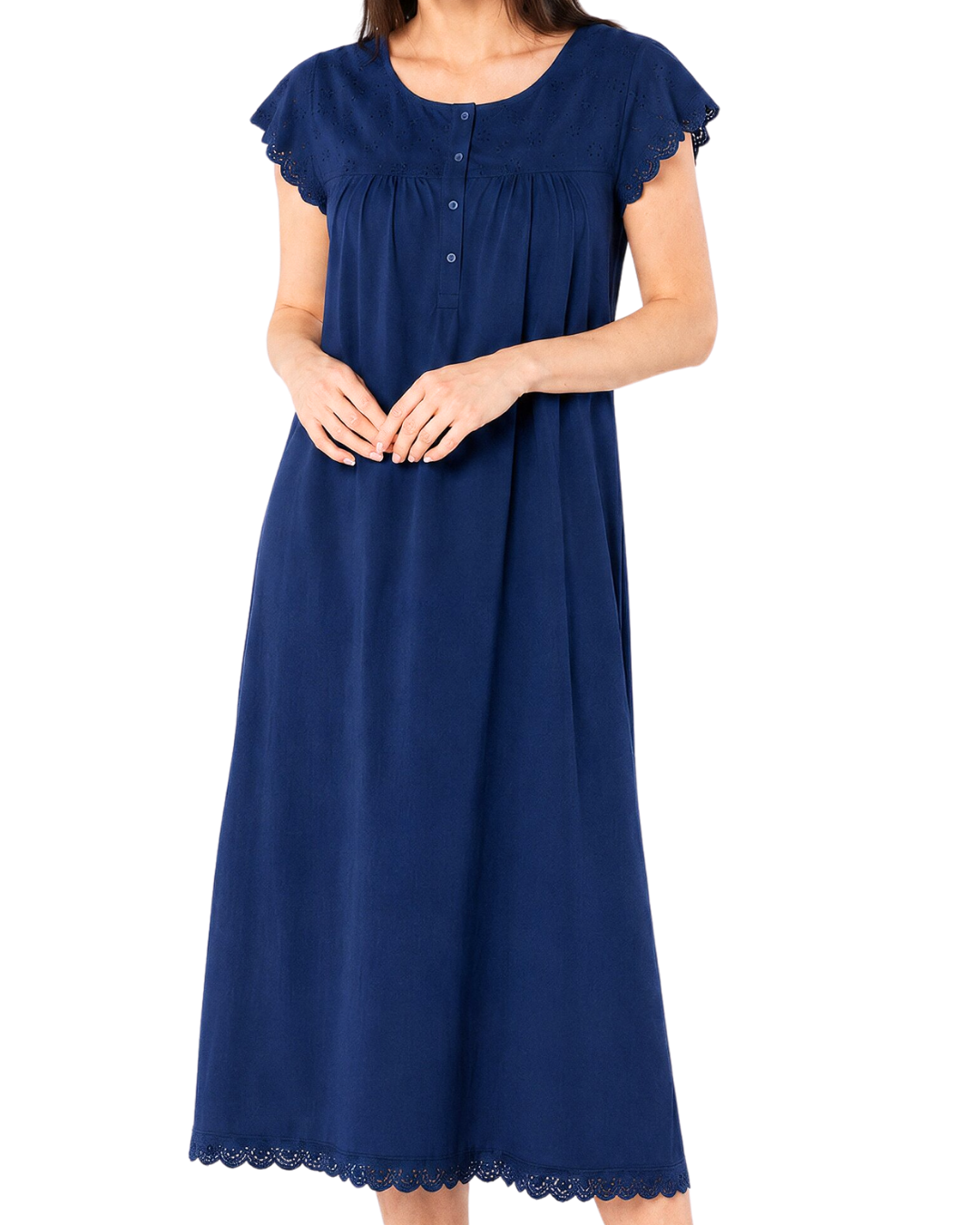 100% Jersey Cotton Short Sleeve Nightdress With Broderie Anglaise Trim (NW200510)