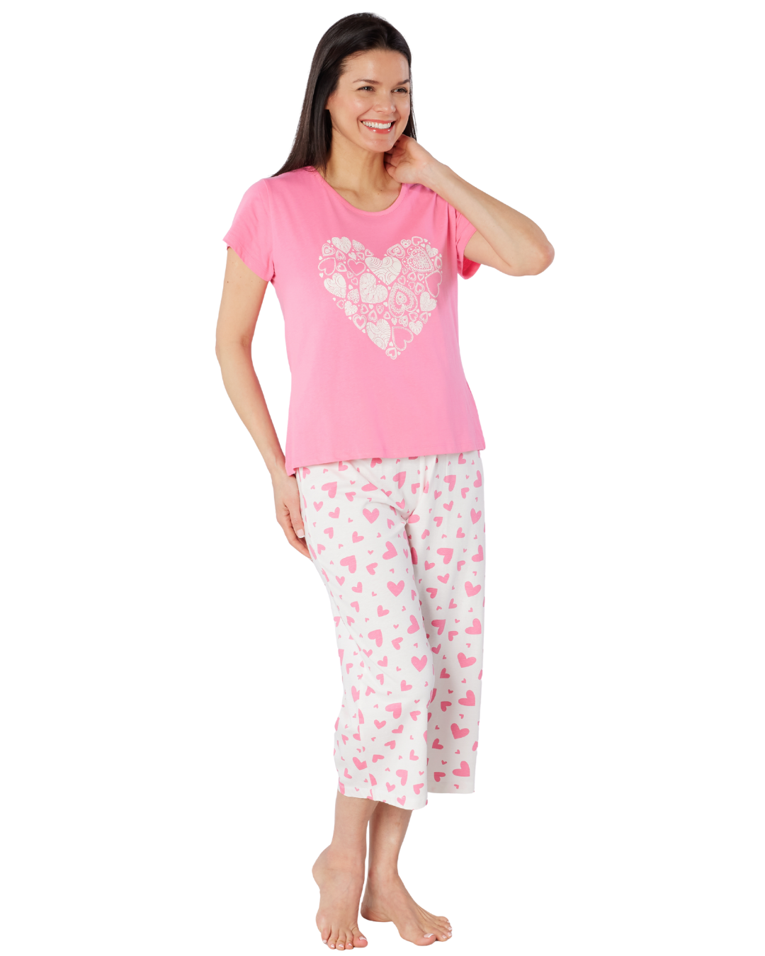 Women's Heart Design 100% Cotton Short Sleeve Cropped Leg Pyjamas