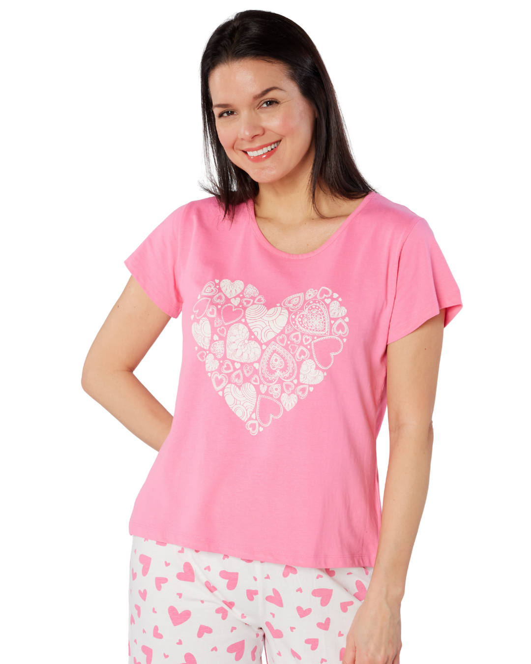 Women's Heart Design 100% Cotton Short Sleeve Cropped Leg Pyjamas