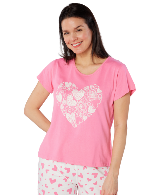 Women's Heart Design 100% Cotton Short Sleeve Cropped Leg Pyjamas