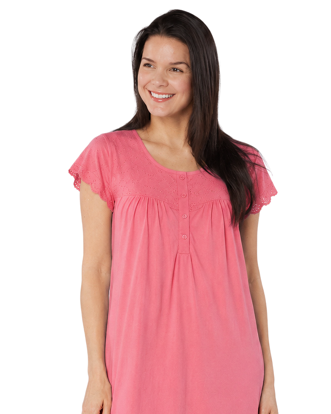 100% Jersey Cotton Short Sleeve Nightdress With Broderie Anglaise Trim (NW200510)