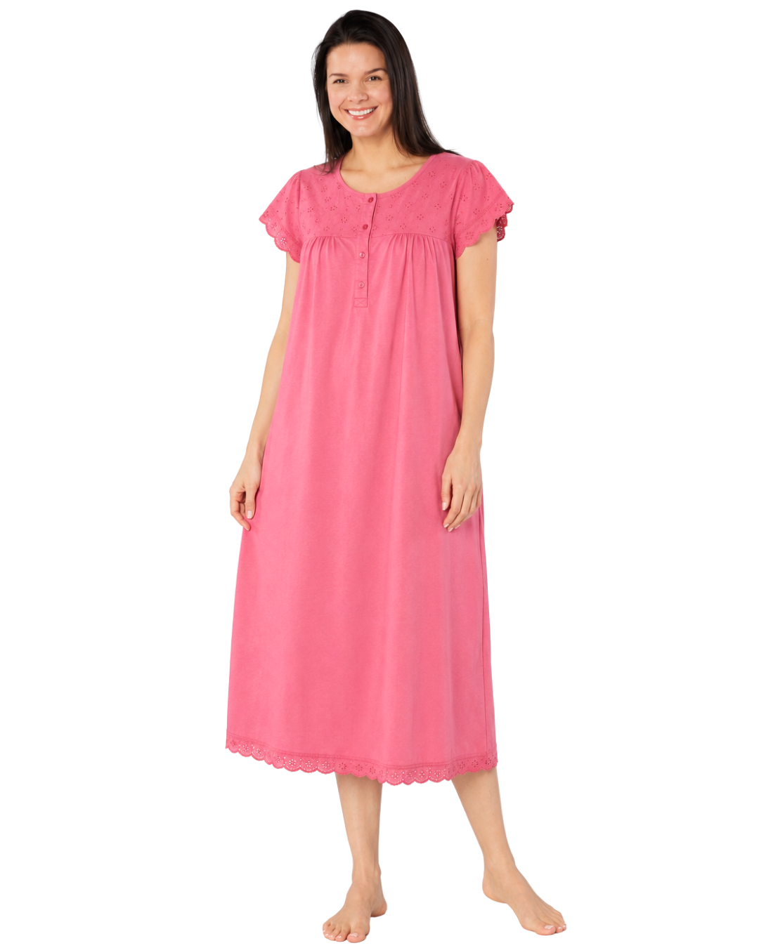 100% Jersey Cotton Short Sleeve Nightdress With Broderie Anglaise Trim (NW200510)
