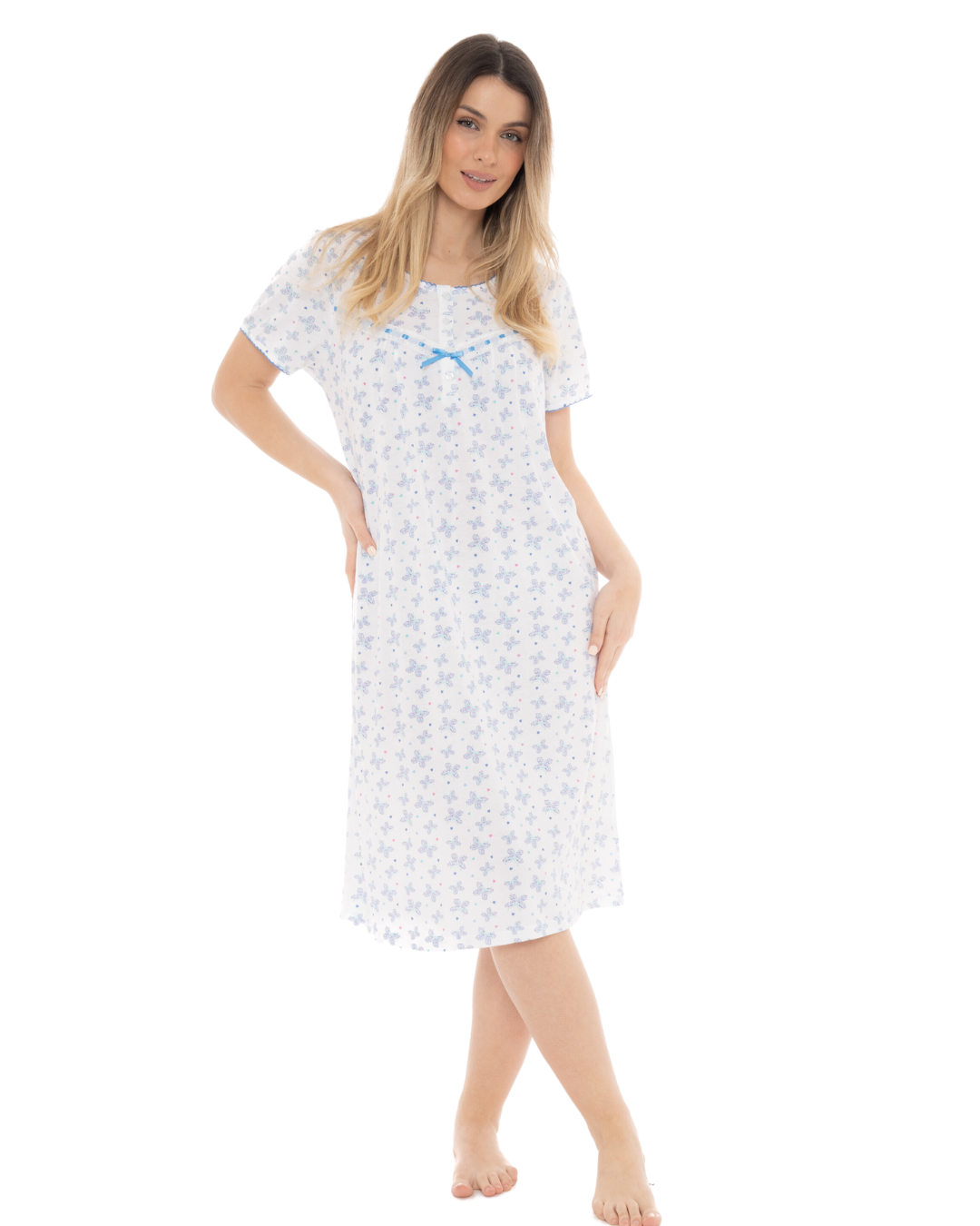 Butterfly Print 100% Cotton Jersey Short Sleeve Nightdress