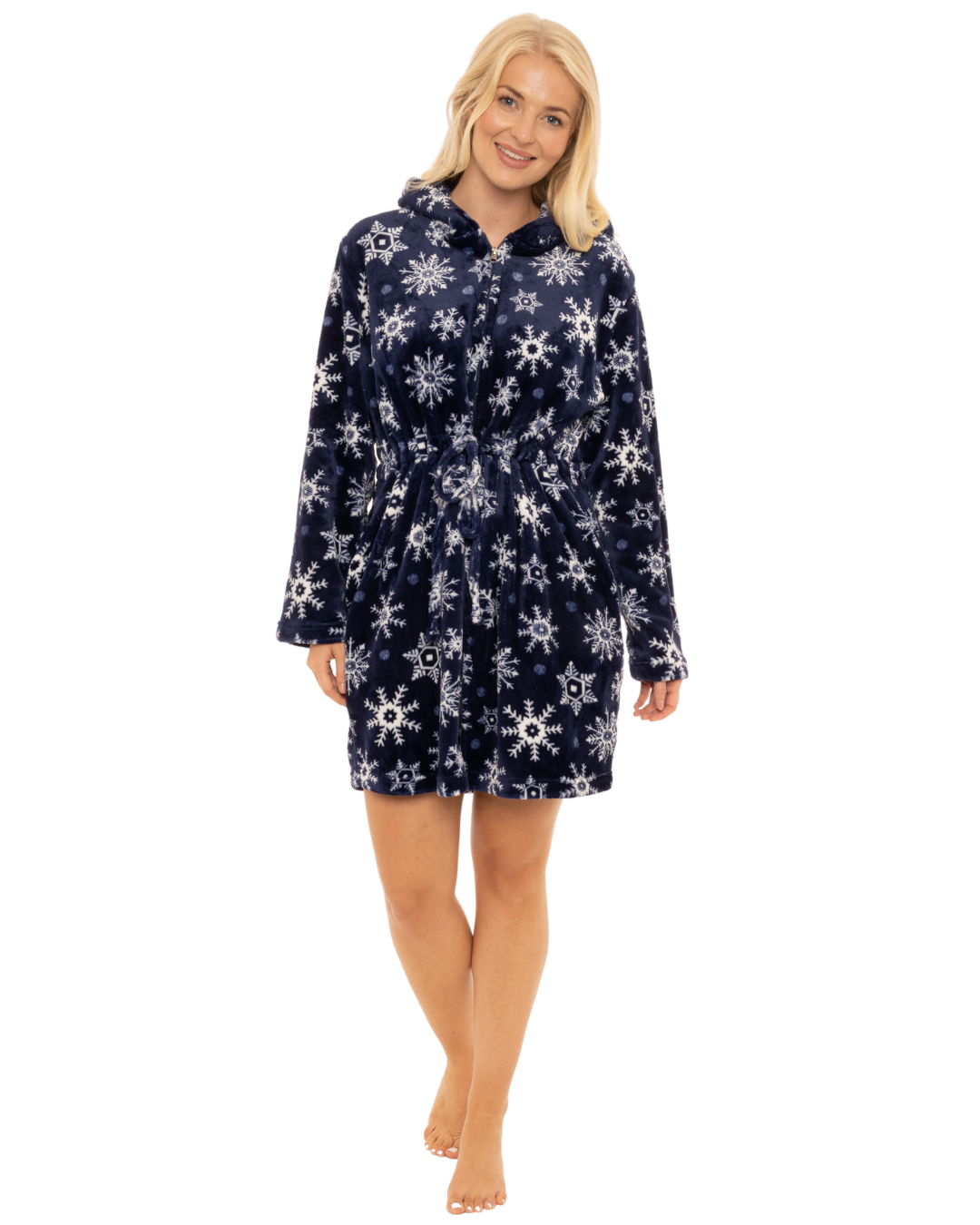 Luxury Snowflake Fleece Zip Hooded Robe