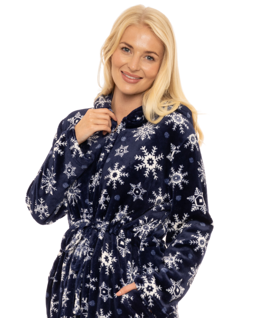 Luxury Snowflake Fleece Zip Hooded Robe