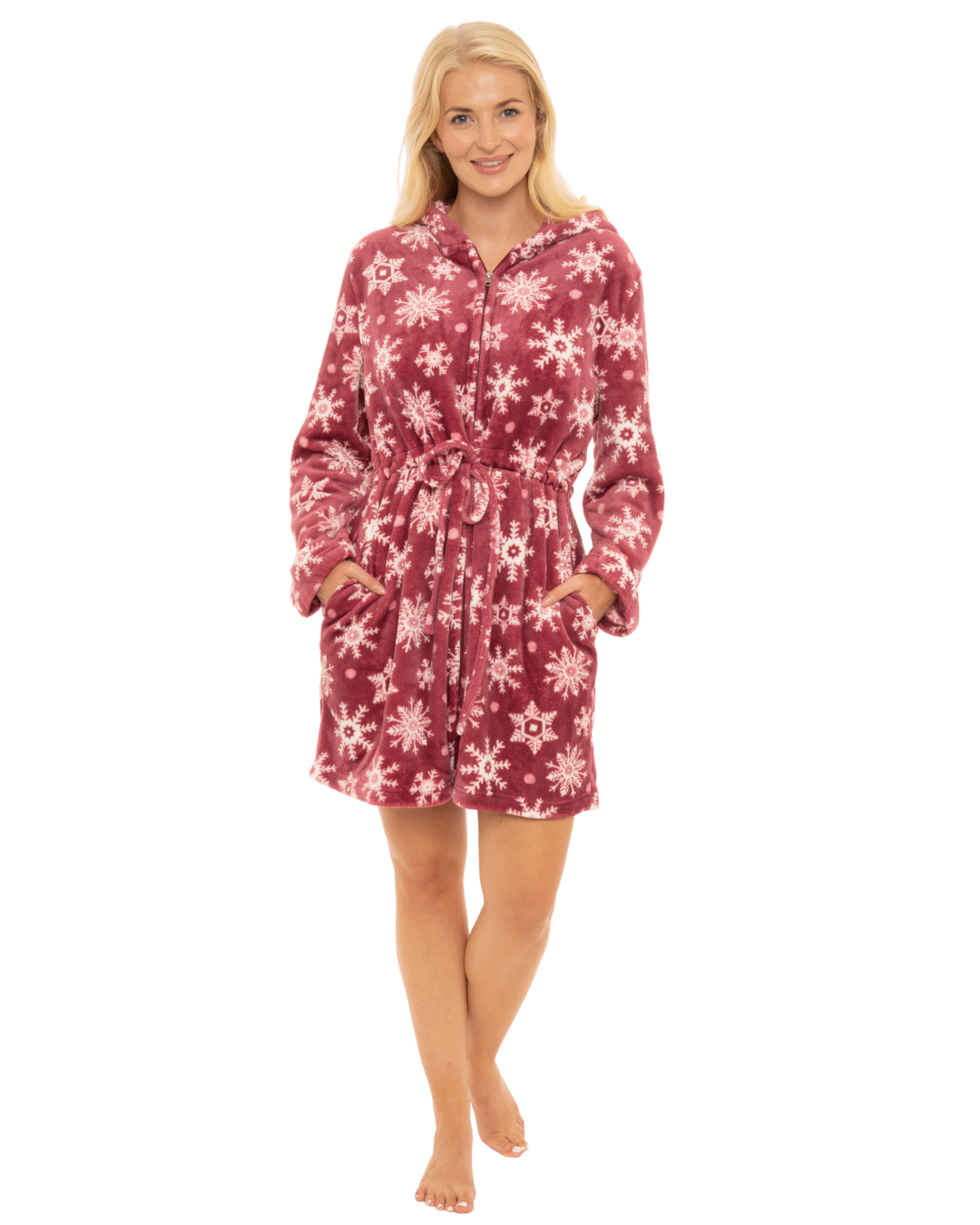 Luxury Snowflake Fleece Zip Hooded Robe