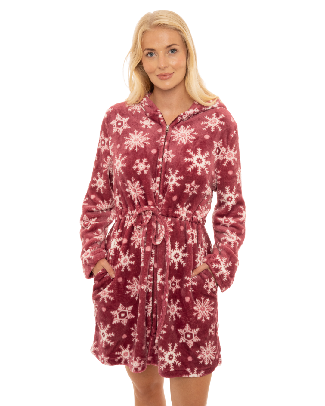 Luxury Snowflake Fleece Zip Hooded Robe