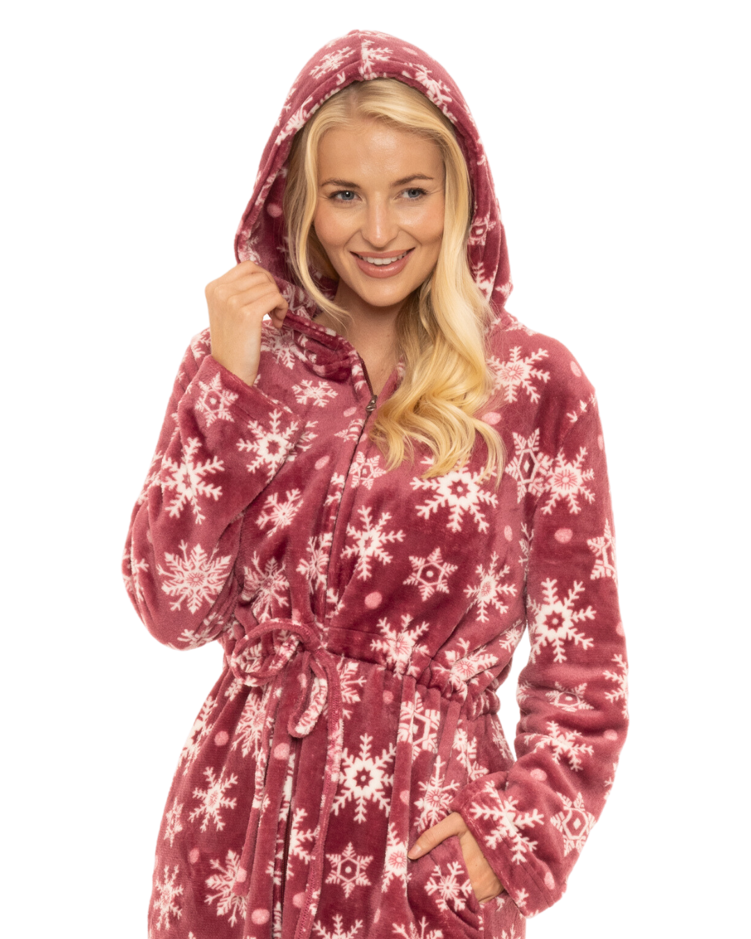 Luxury Snowflake Fleece Zip Hooded Robe