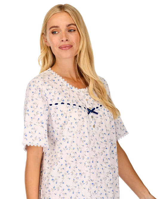 Womens Velvet Rose Nightdress, Cotton Rich, Jersey, Short Sleeve, Button Detail with Bow (LM05367)M
