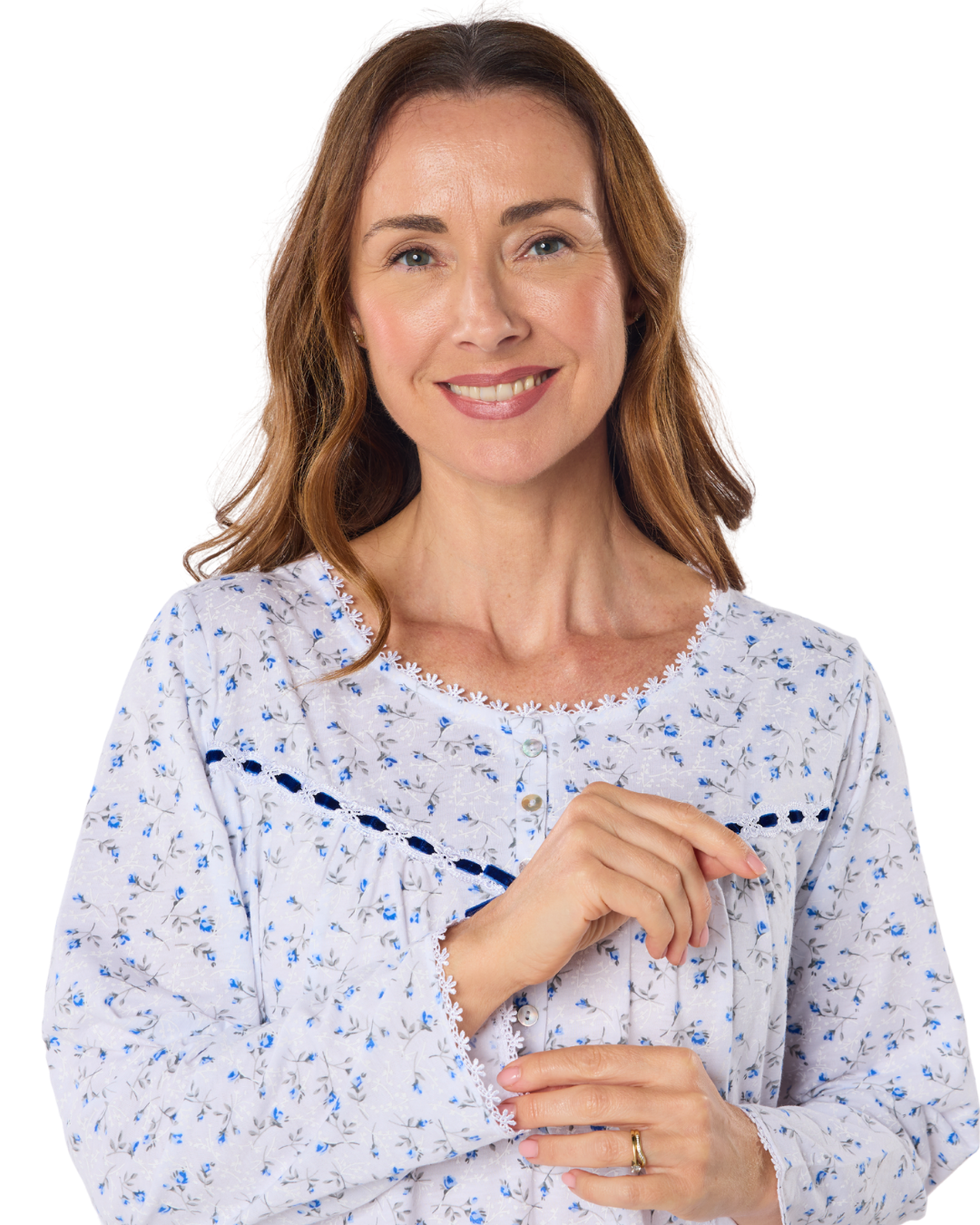 Womens Velvet Rose Nightdress, Cotton Rich, Jersey, Long Sleeve, Button Detail with Bow (LM07331)