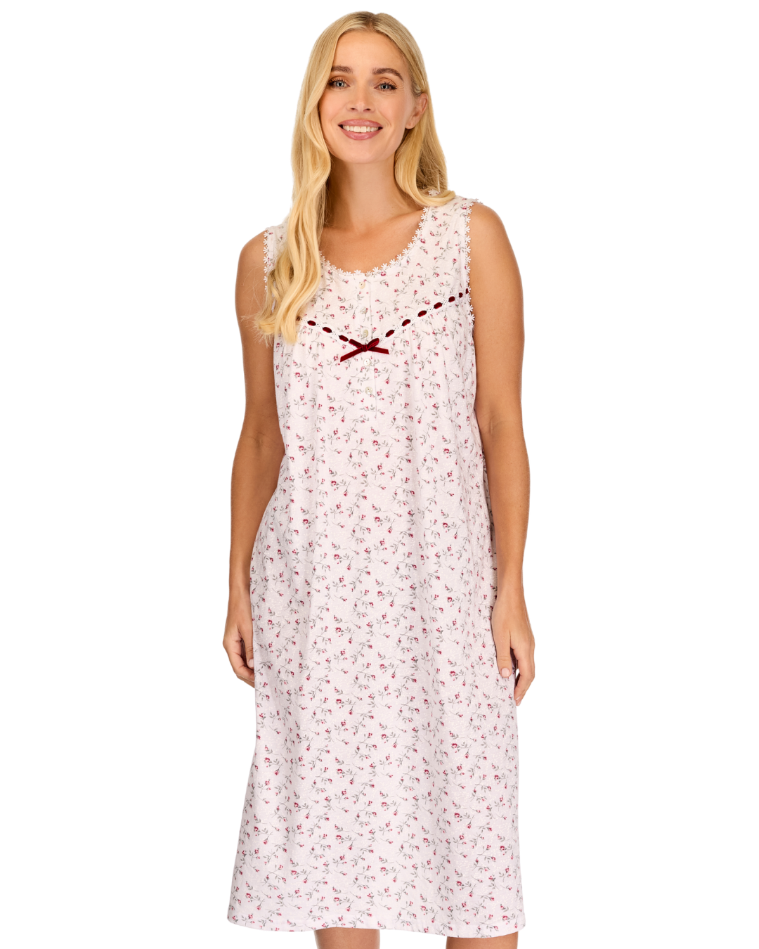 Womens Velvet Rose Cotton Rich Jersey Sleeveless Nightdress (LM23356)