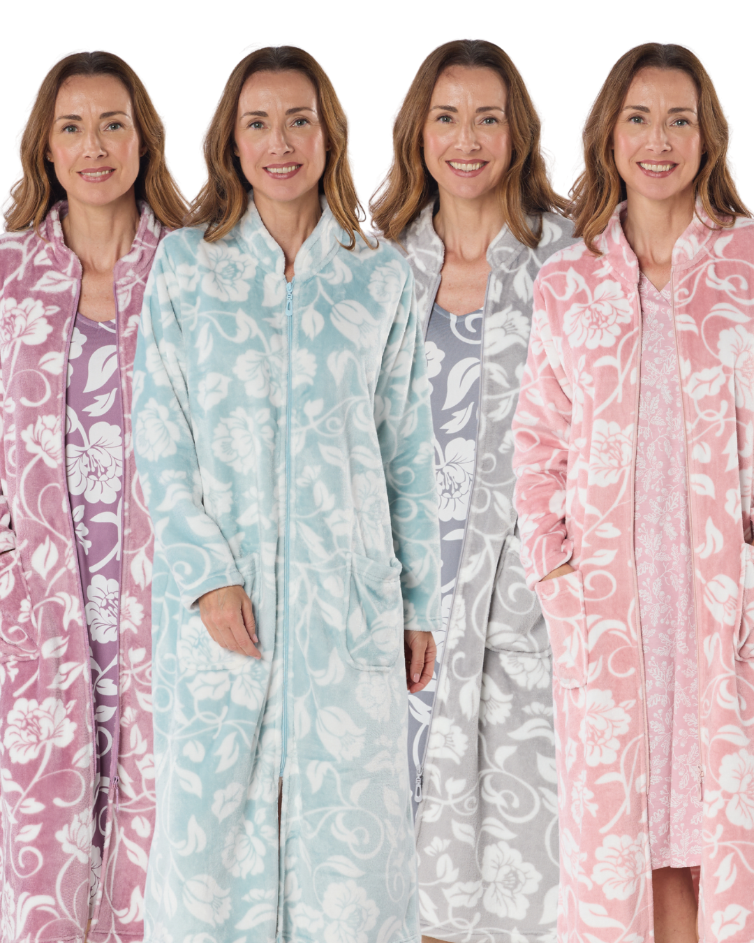 Elegance Printed Fleece Zip Dressing Gown (LM67538)