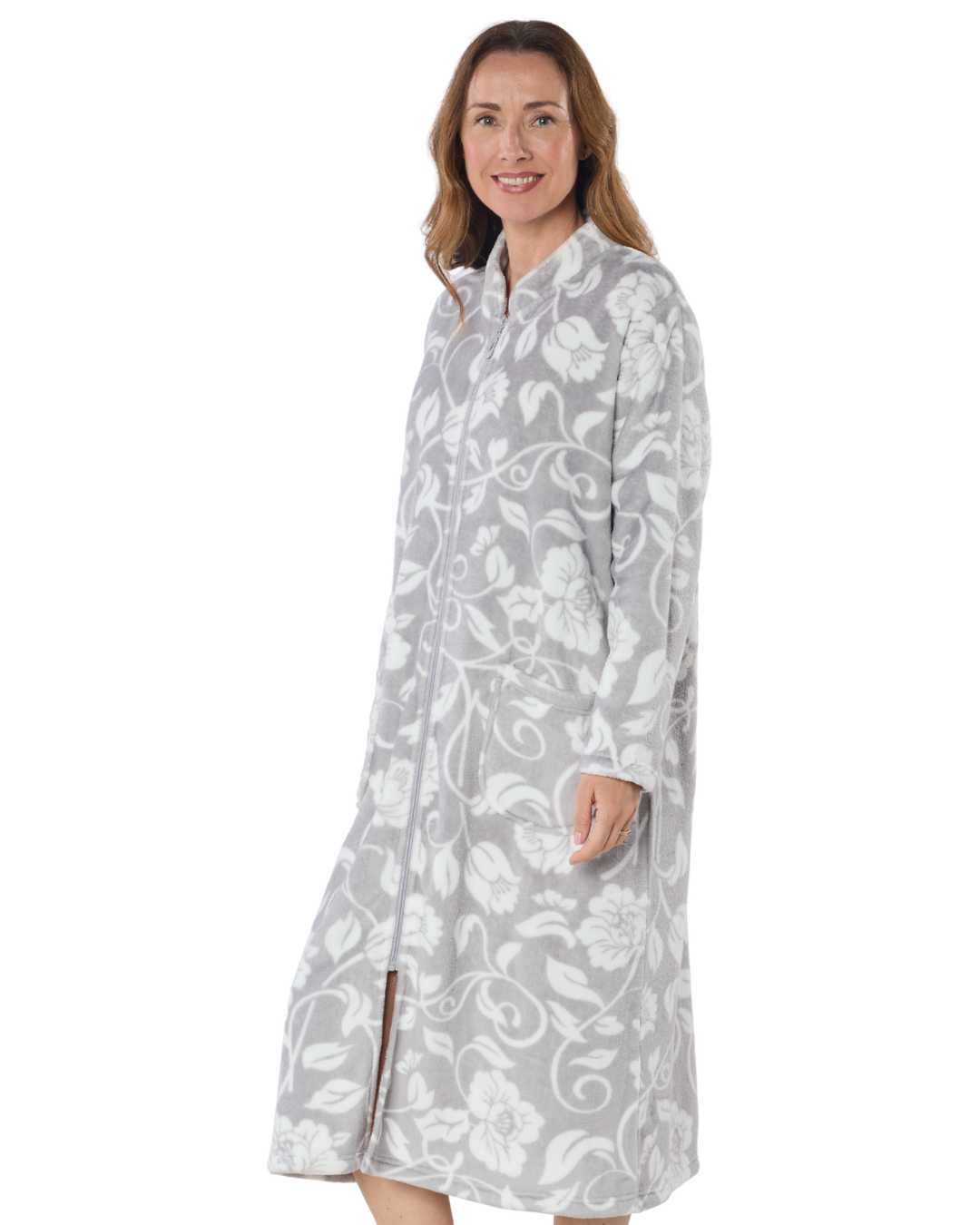 Elegance Printed Fleece Zip Dressing Gown (LM67538)