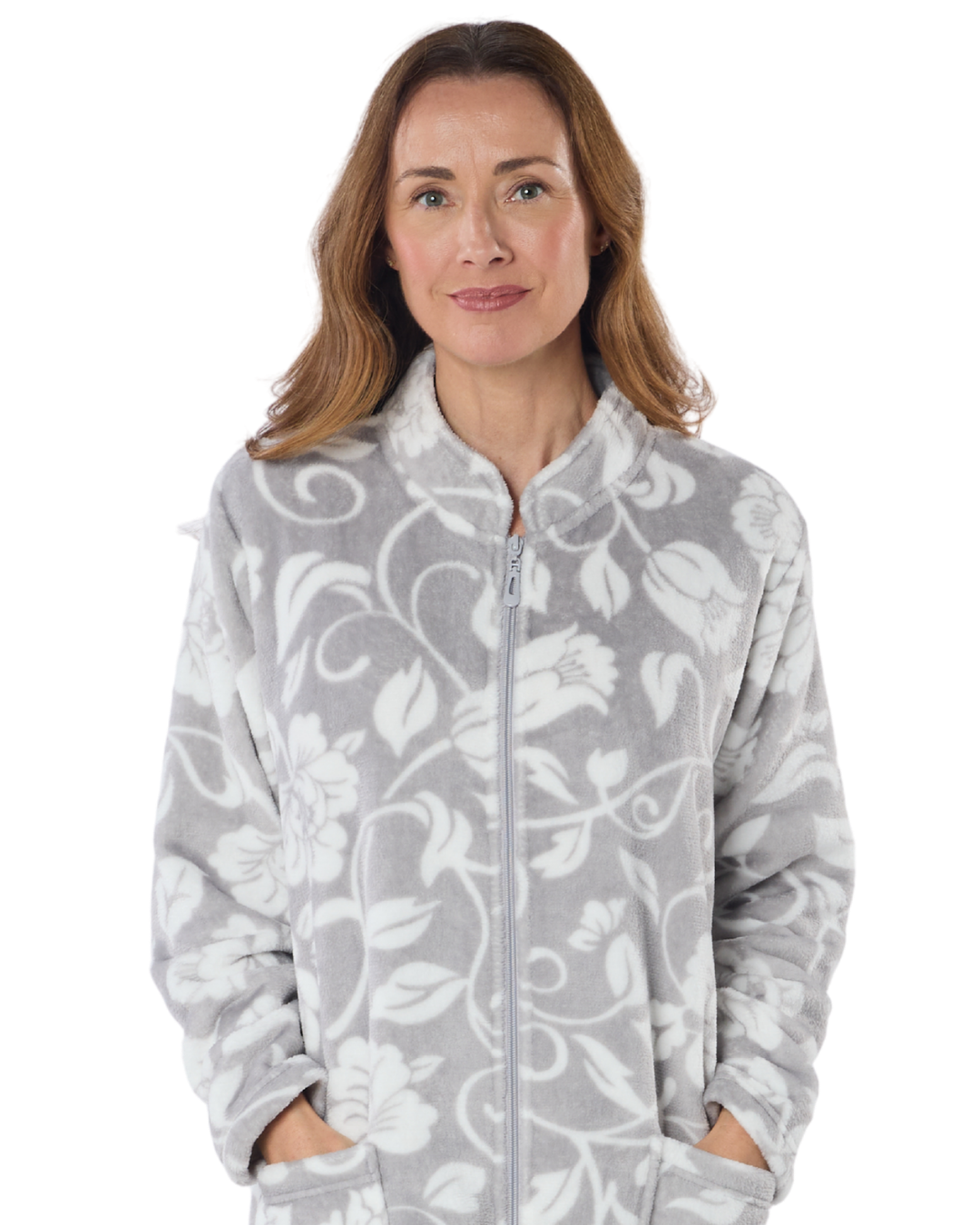 Elegance Printed Fleece Zip Dressing Gown (LM67538)