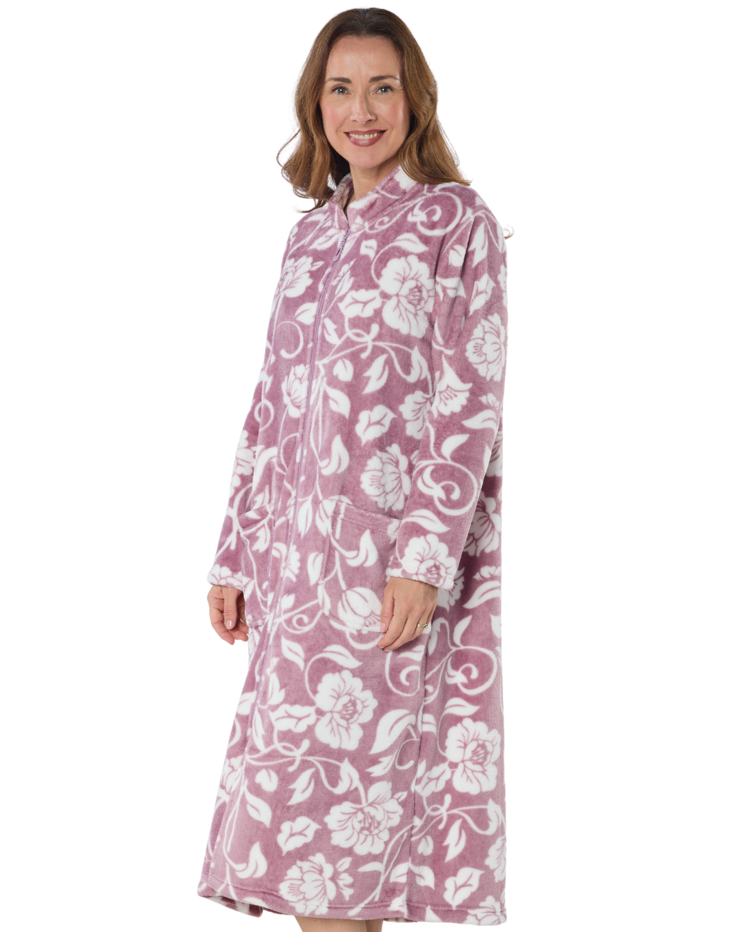 Elegance Printed Fleece Zip Dressing Gown (LM67538)