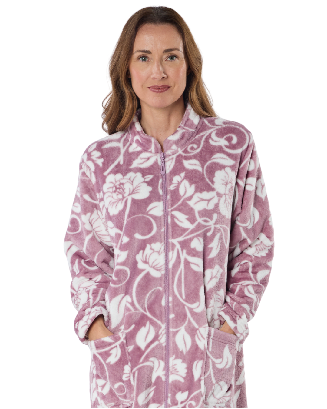 Elegance Printed Fleece Zip Dressing Gown (LM67538)
