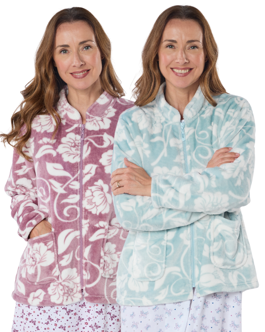 Luxury Elegance Printed Fleece Zip Bed Jacket (LM67546)