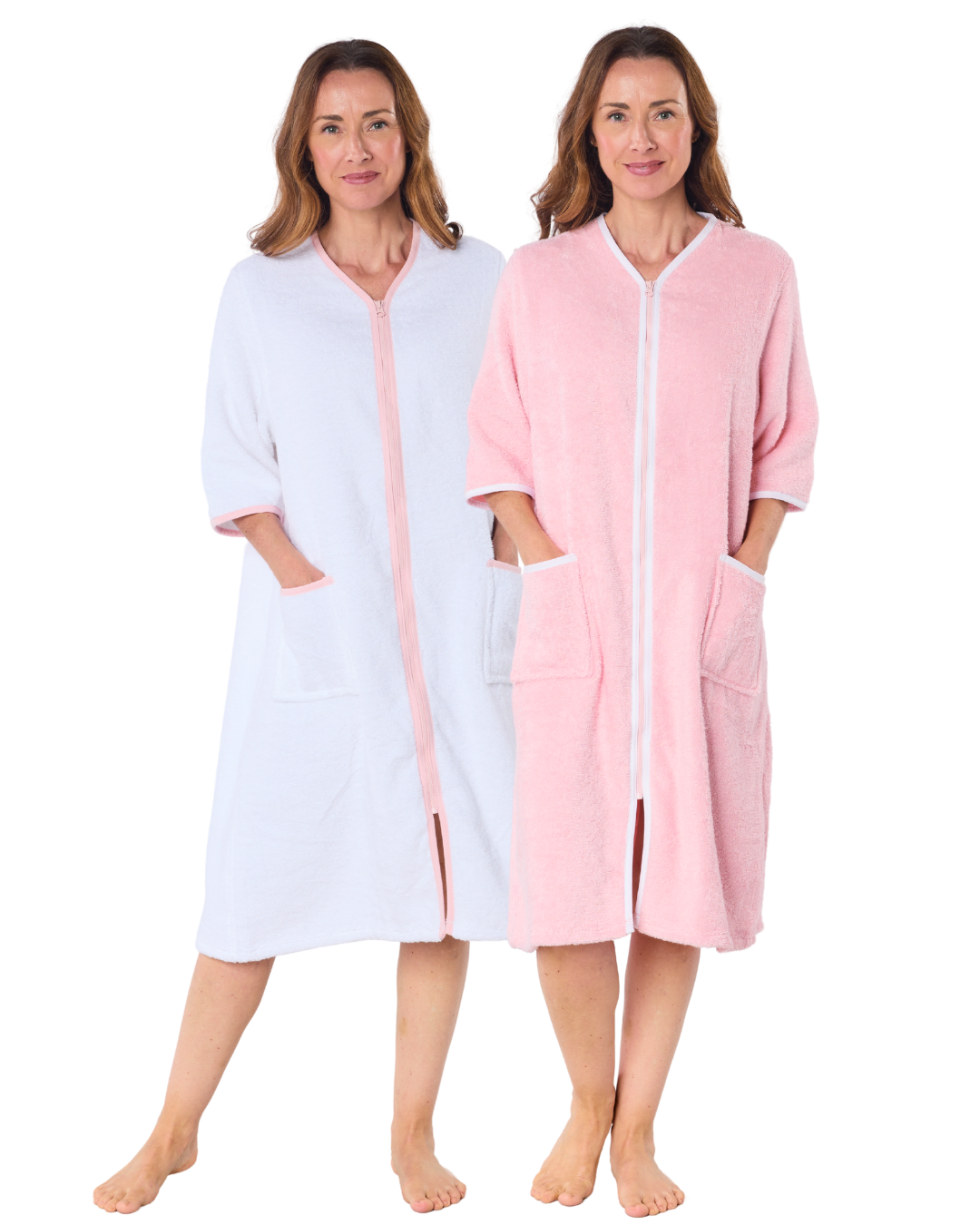 100% Cotton Towelling Zip 3/4 Sleeve Dressing Gown (LN3024)