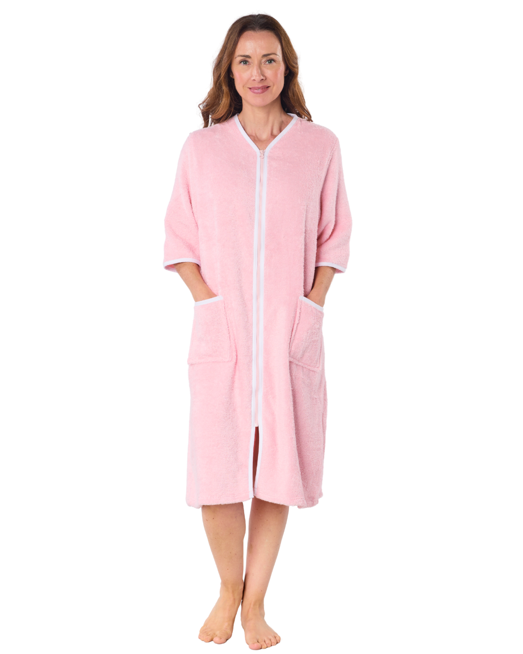 100% Cotton Towelling Zip 3/4 Sleeve Dressing Gown (LN3024)