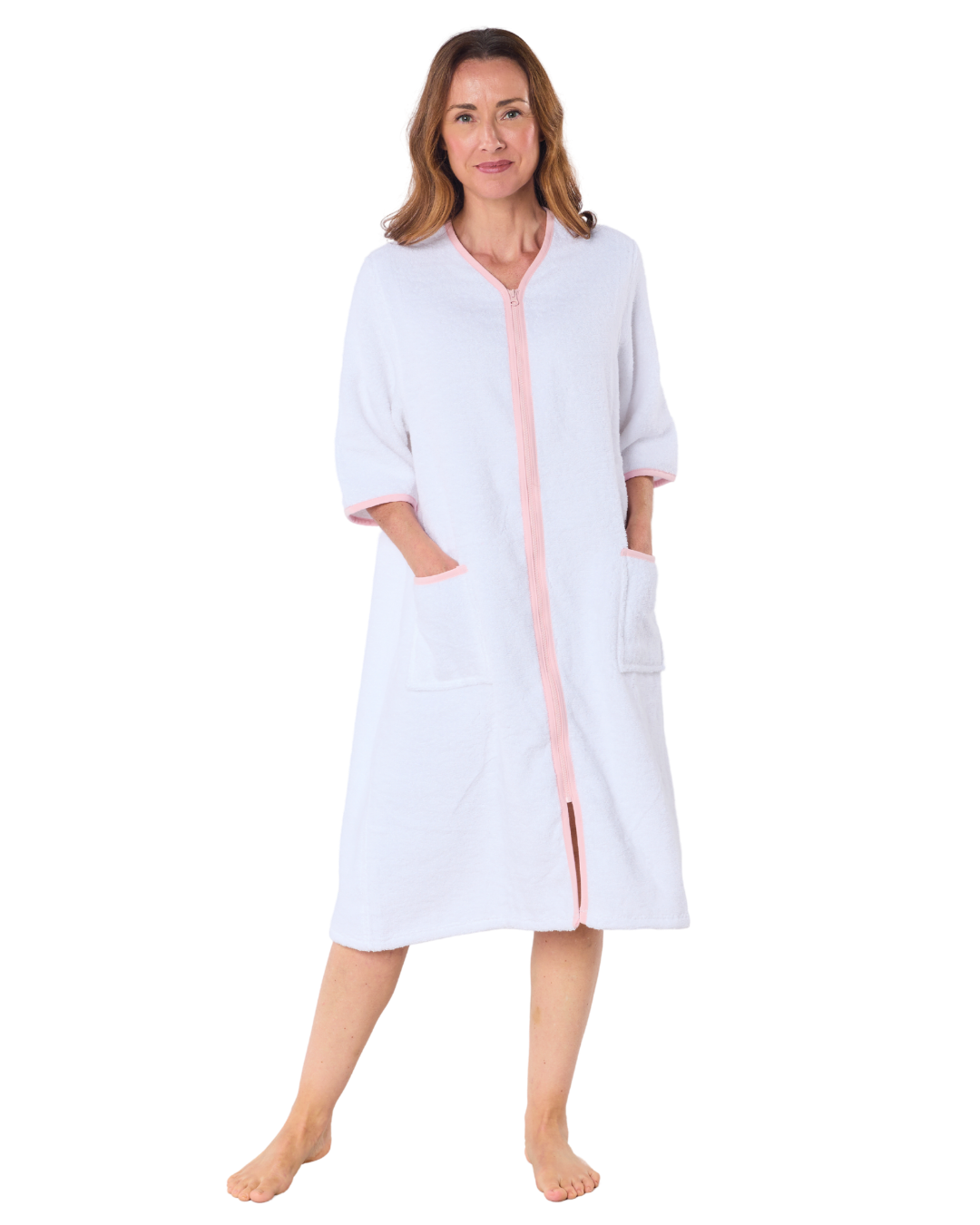 100% Cotton Towelling Zip 3/4 Sleeve Dressing Gown (LN3024)