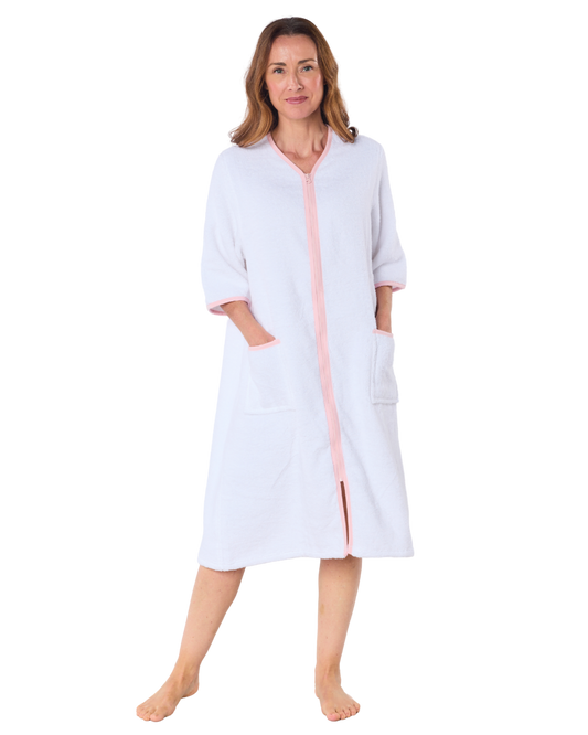 100% Cotton Towelling Zip 3/4 Sleeve Dressing Gown (LN3024)