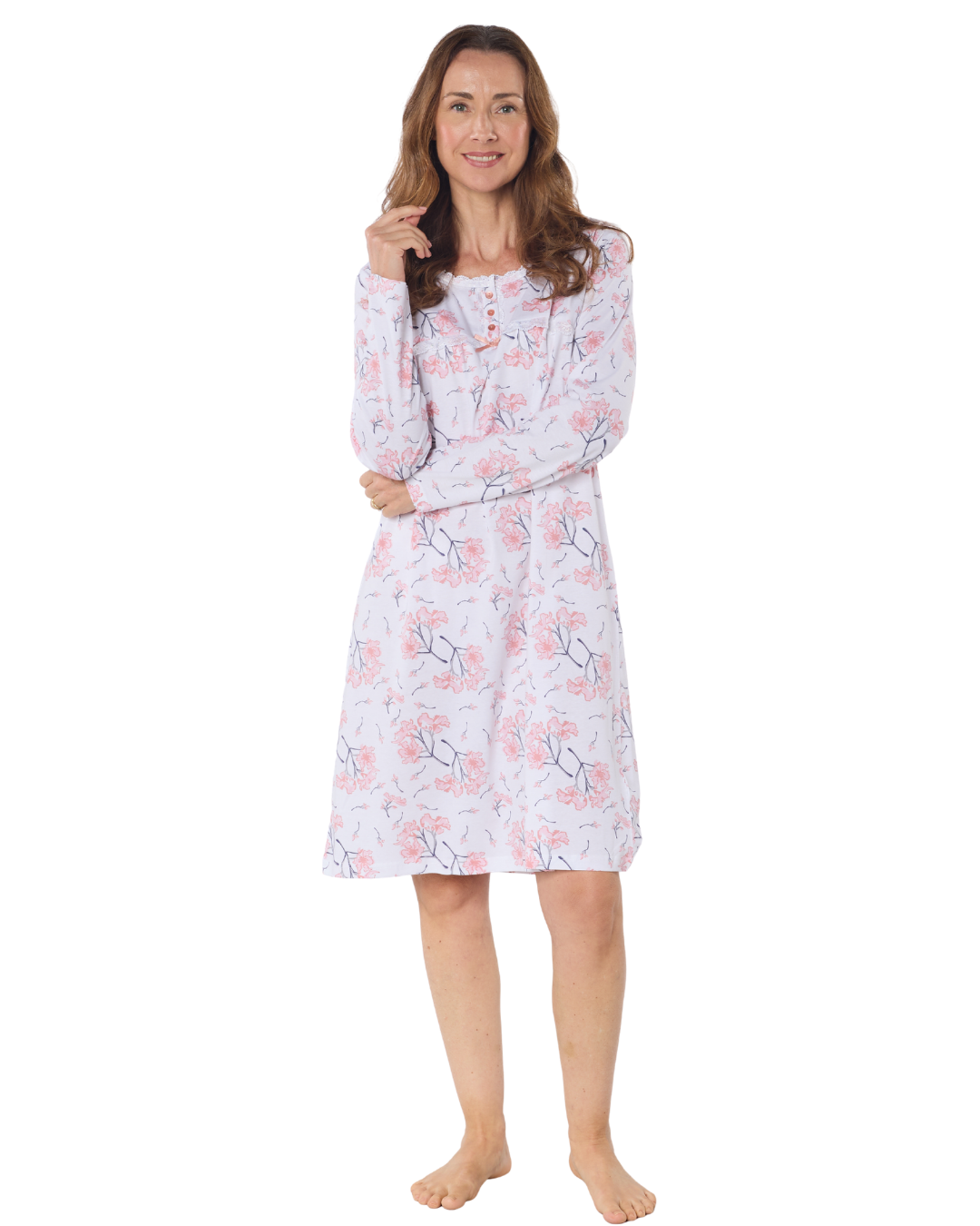 Larkspur  40" Long Sleeve 100% Cotton Nightdress (LN654/5)