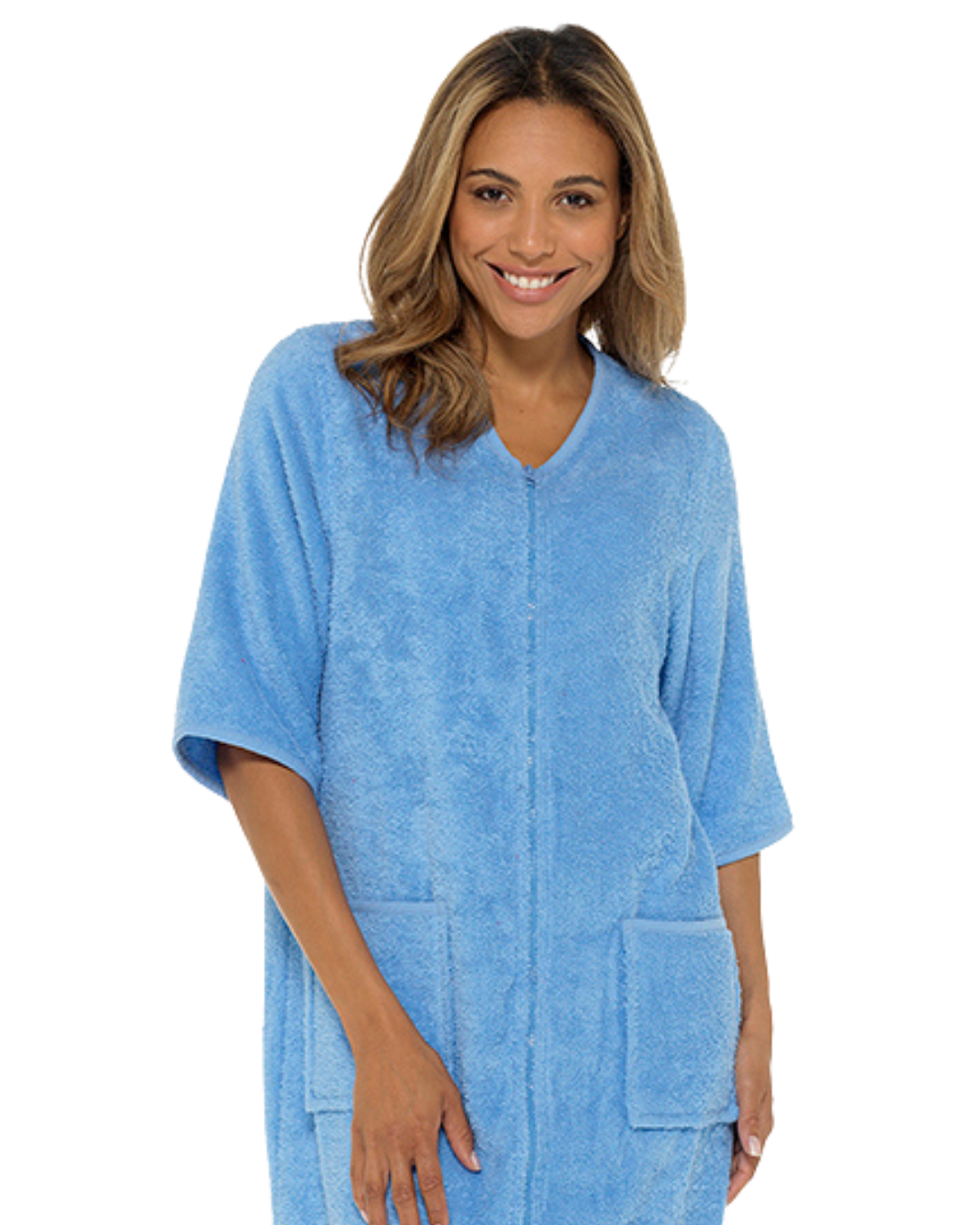 Women's 100% Cotton Towelling Zip 3/4 Sleeve Dressing Gown