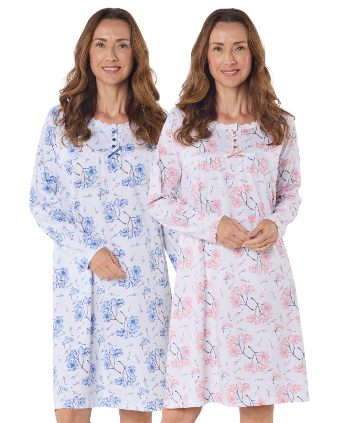Larkspur  40" Long Sleeve 100% Cotton Nightdress (LN654/5)