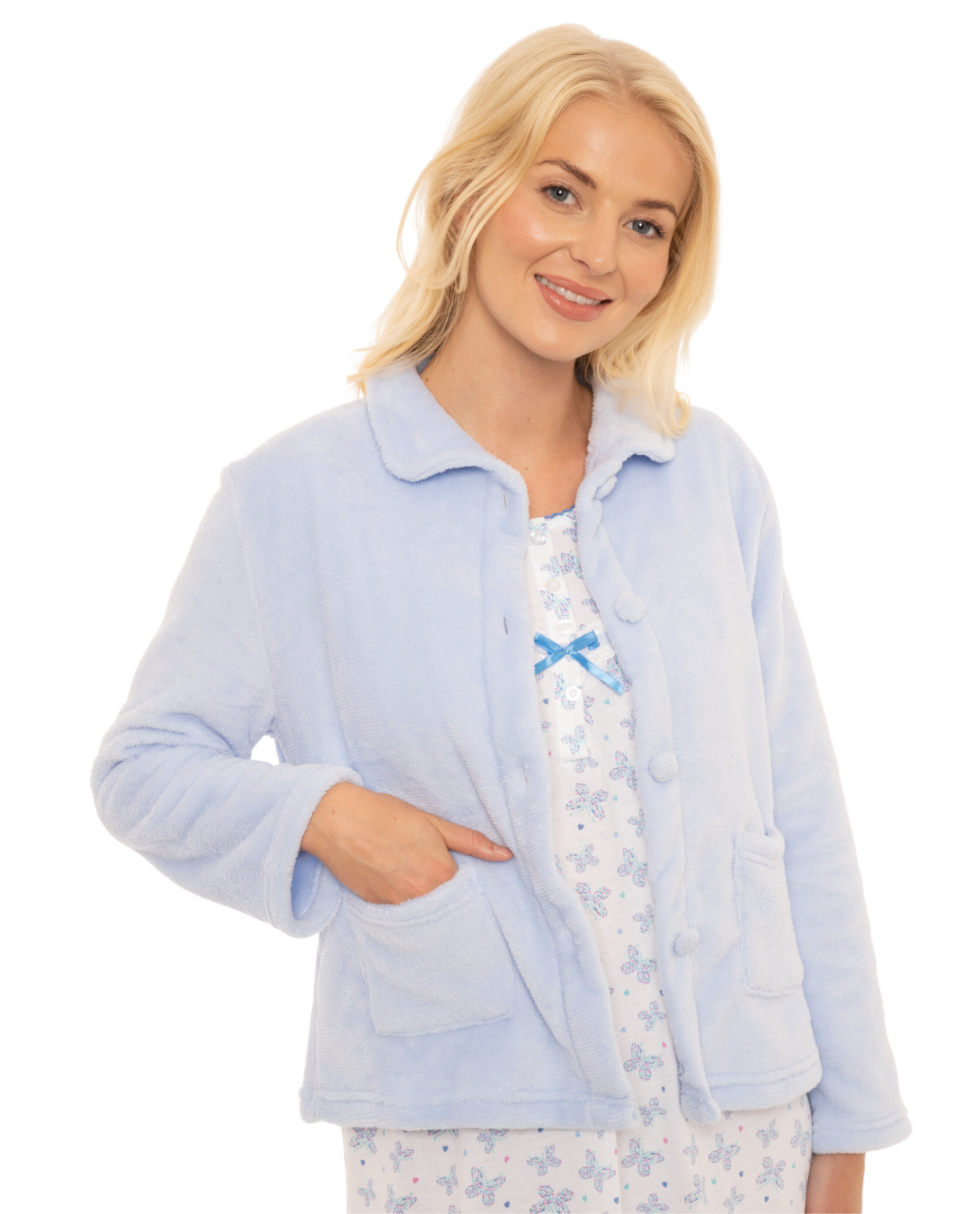 Luxury Coral Fleece Button Bed Jacket
