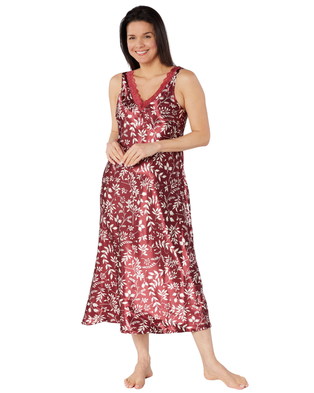 Satin & Lace Autumn Bouquet Print Chemise Nightgown