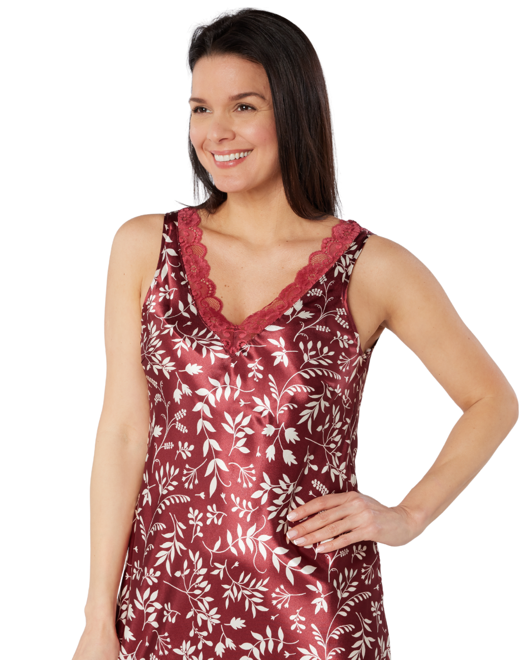 Satin & Lace Autumn Bouquet Print Chemise Nightgown