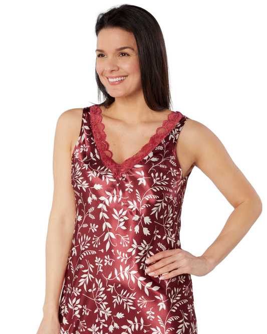Satin & Lace Autumn Bouquet Print Chemise Nightgown
