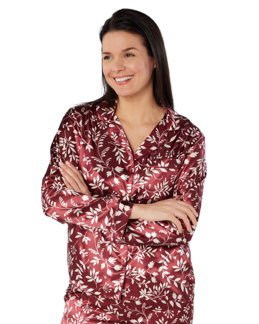 Satin Autumn Bouquet Print Long Sleeve Classic Pyjama