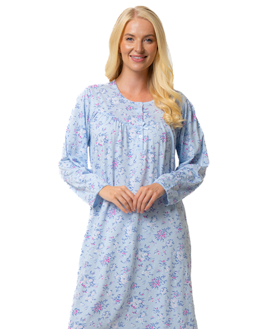 Ladies 100% Cotton Long Sleeve 45" Length Floral Bouquet Nightdress (MA45780)