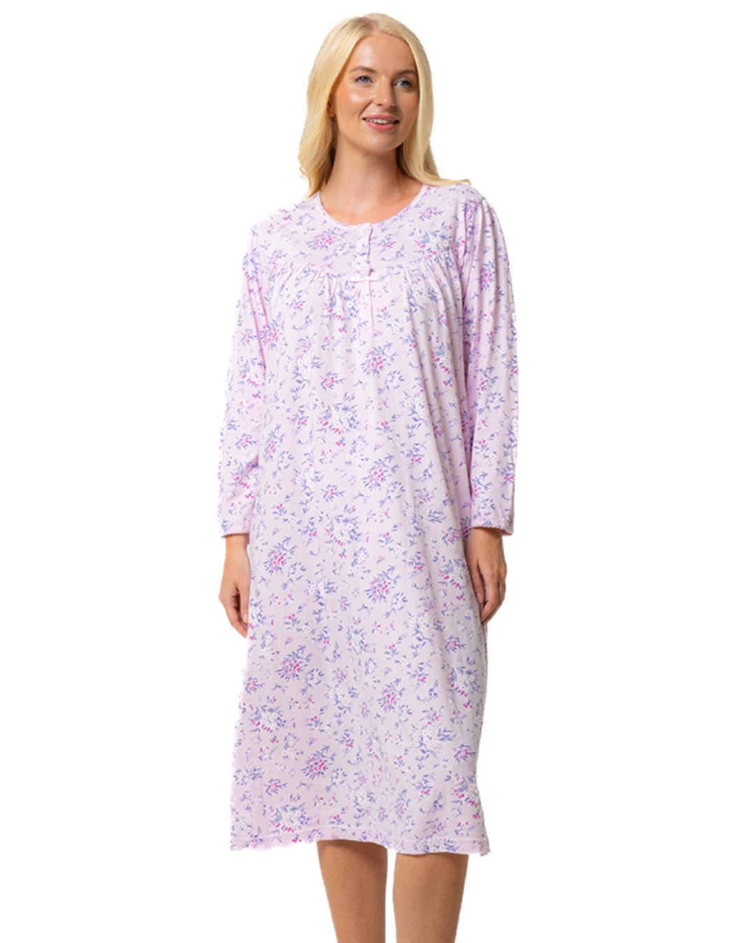Ladies 100% Cotton Long Sleeve 45" Length Floral Bouquet Nightdress (MA45780)