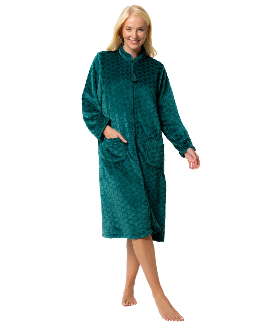 Luxury Embossed Fleece Zip Dressing Gown