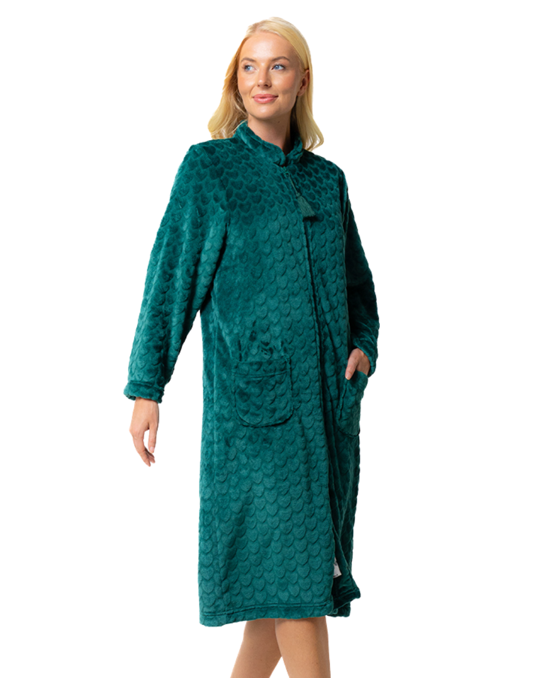 Luxury Embossed Fleece Zip Dressing Gown