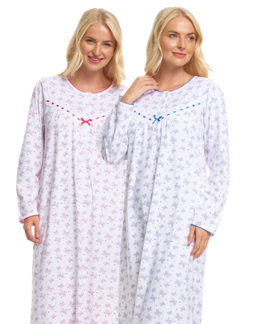 Butterfly Print 100% Cotton Long Sleeve Nightdress