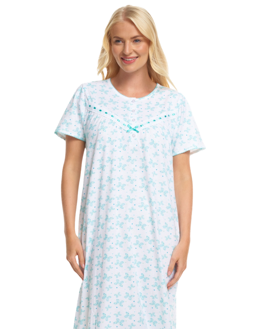 Butterfly Print 100% Cotton Jersey Short Sleeve Nightdress